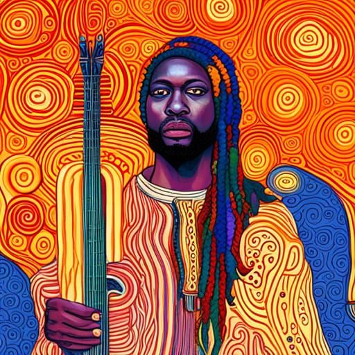 Psychedelic Portrait with Dreadlocks in Pop Art Style