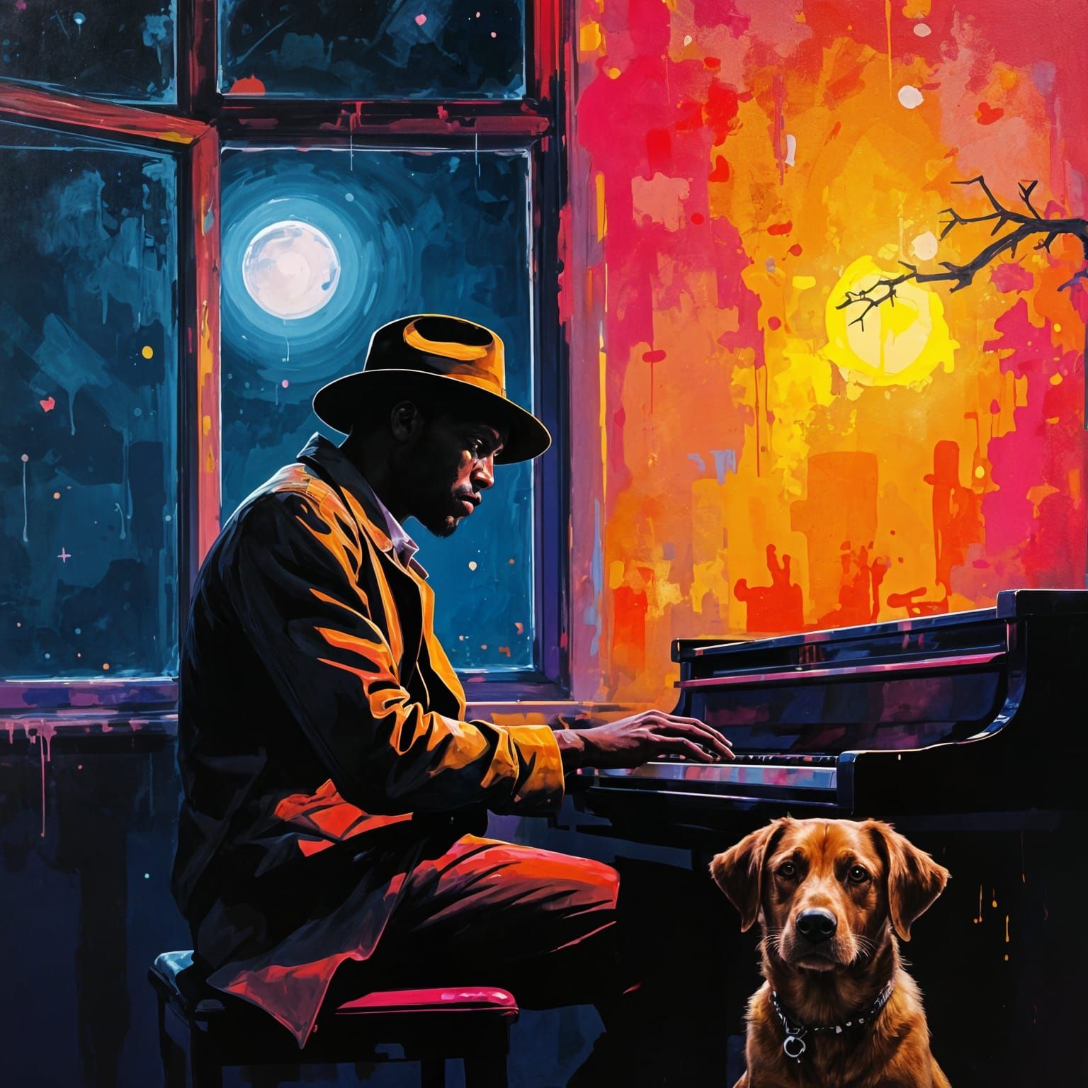 Mysterious Musician Under Starry Night