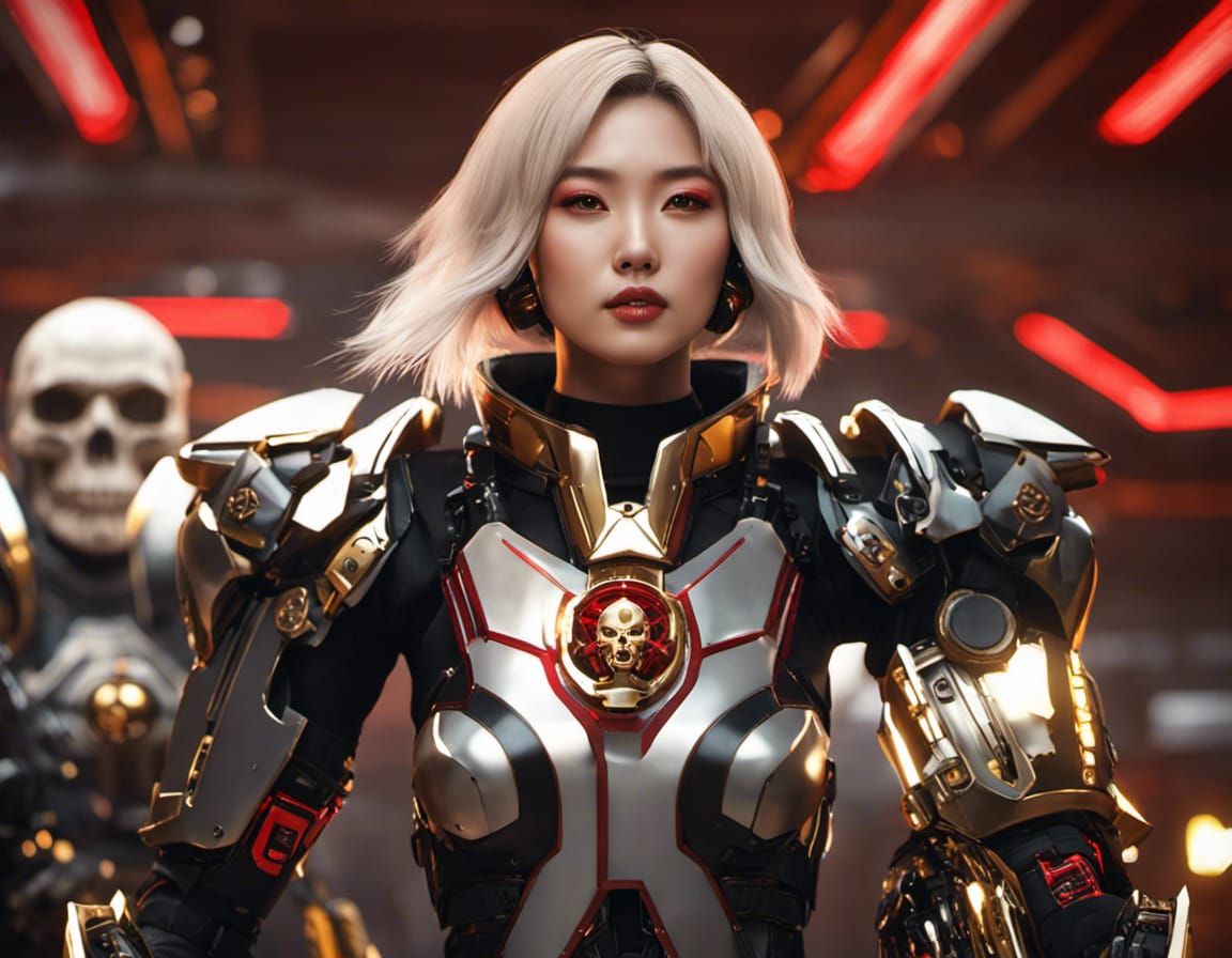 Korean Idol in Cyberpunk Armor with Saintly Halo