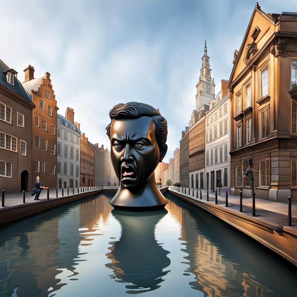 Humorous Caricature: People Argue Over Floating Head