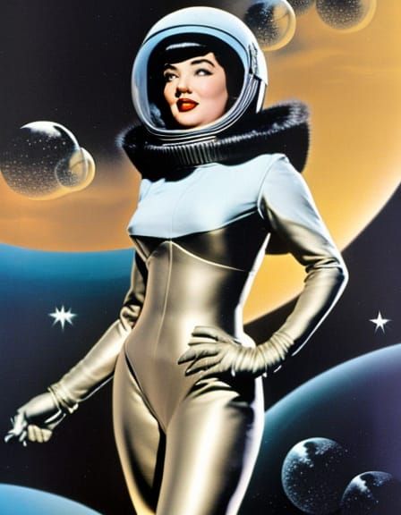 Betty Page in Retro Sci-Fi Spacesuit on Moon