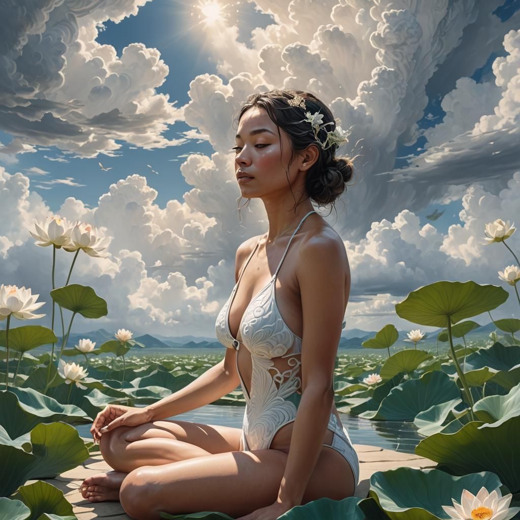 Girl in Lotus Position: Fantasy Art Illustration