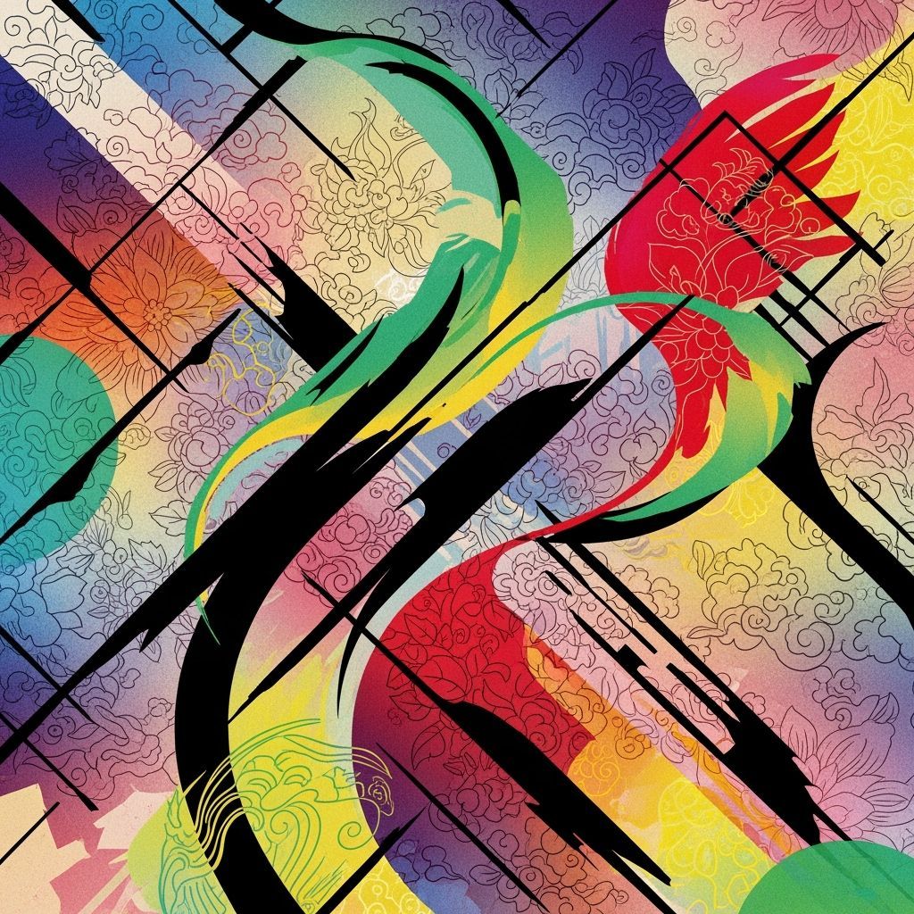 Vibrant Abstract Composition in Modern Asian Style