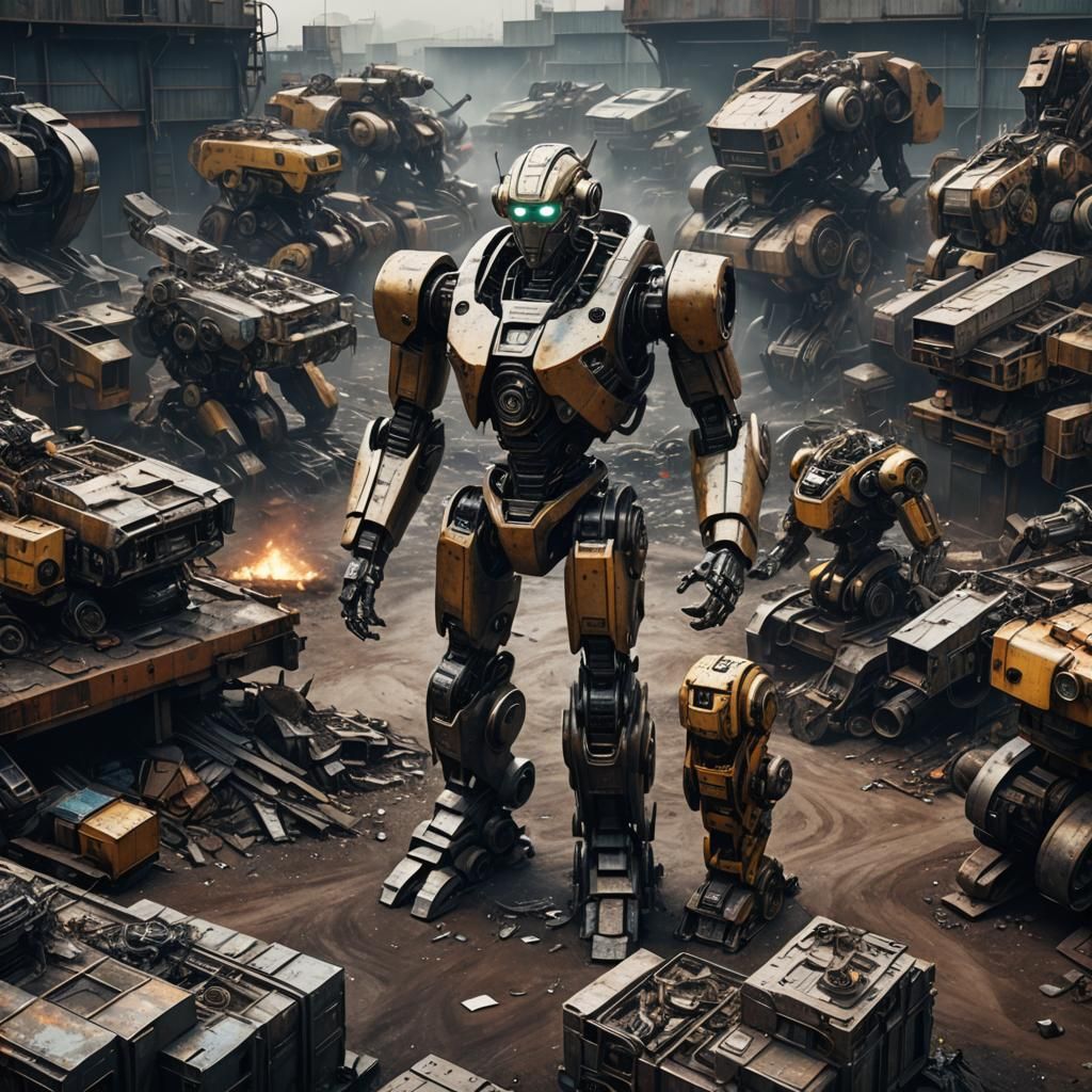 Robots Recycling Metal in Epic Digital Painting