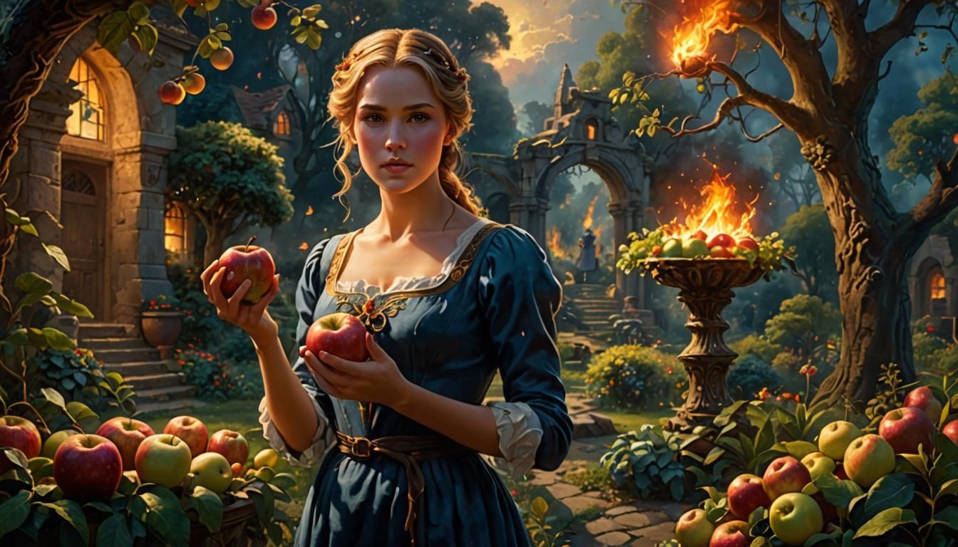 Eve in Burning Eden: Cinematic Oil Painting