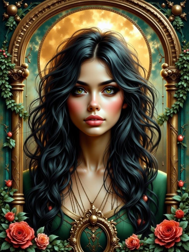 Woman in Art Nouveau Rococo Dreamscape