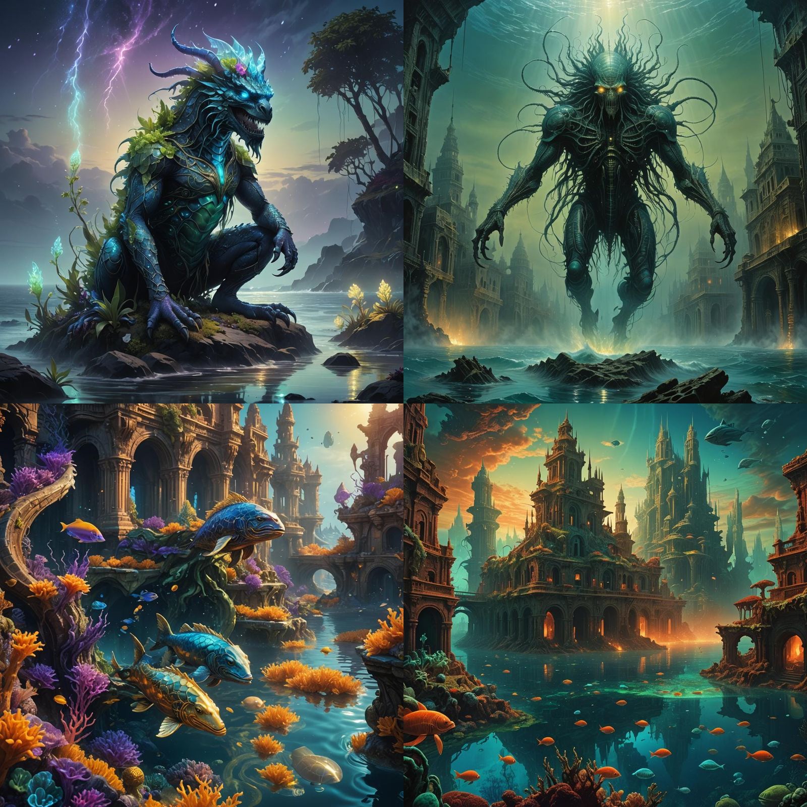 Fantastical Atlantean Creatures in Detailed Matte Painting