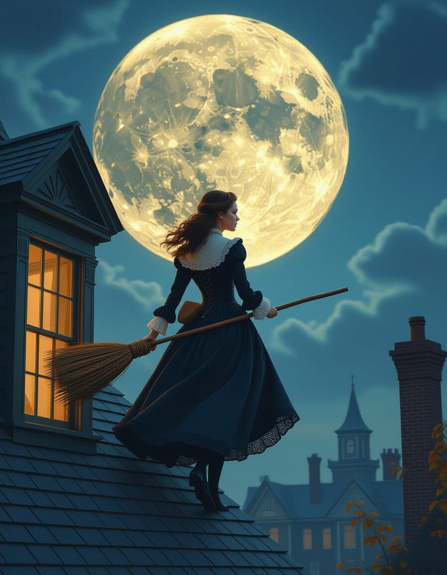 Victorian Girl on Roof Before Halloween