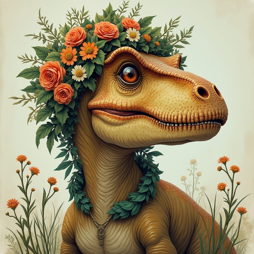 Golden Tyrannosaurus Rex in Art Nouveau Style