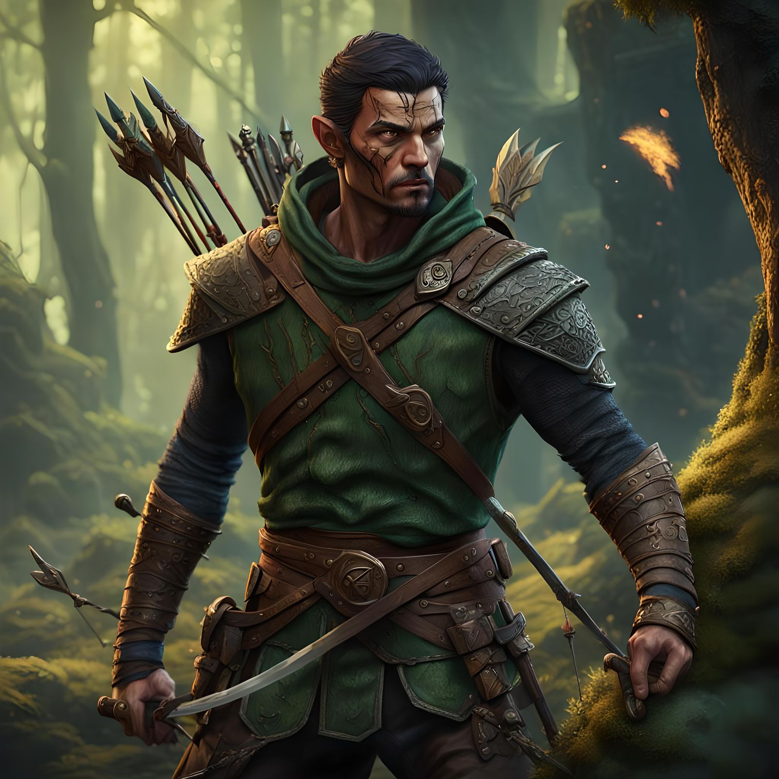Wood Elf Rogue with Bow and Arrows