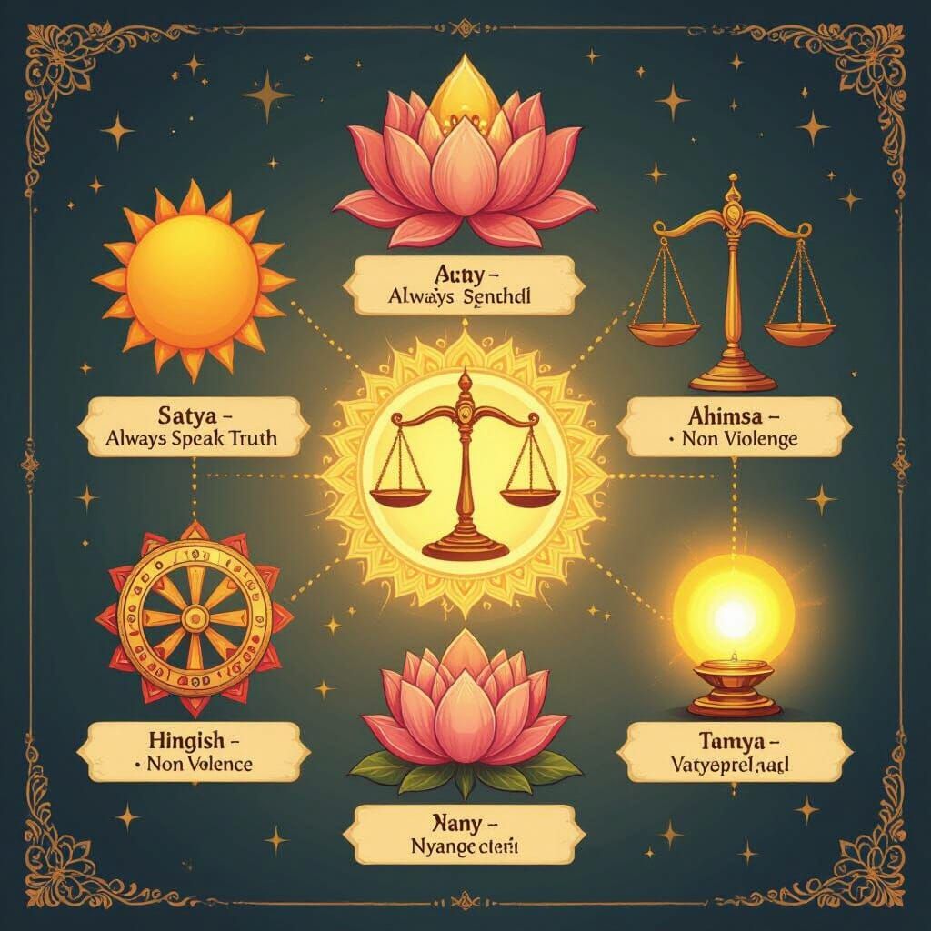 Educational Poster with Spiritual Icons in Digital Art Style