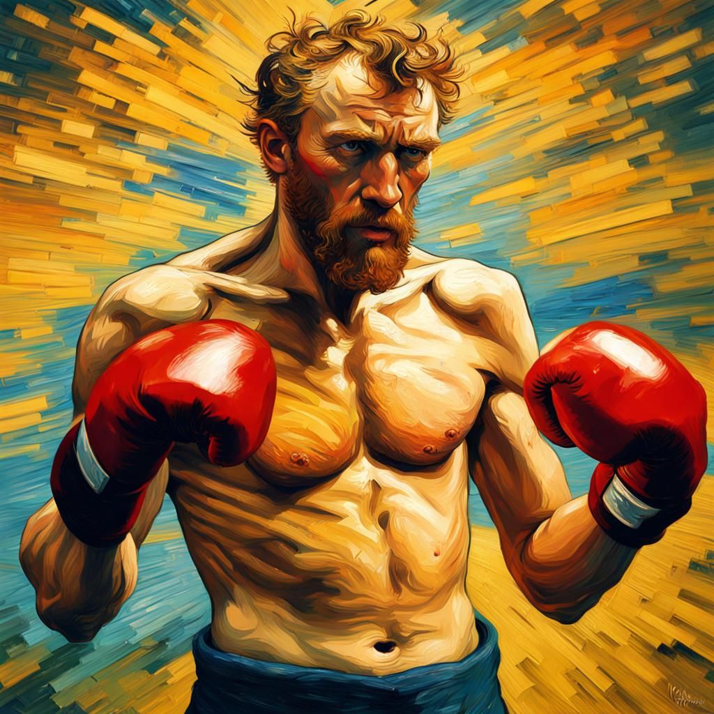 Hyperrealistic Van Gogh Inspired Boxer in Splash Art Style
