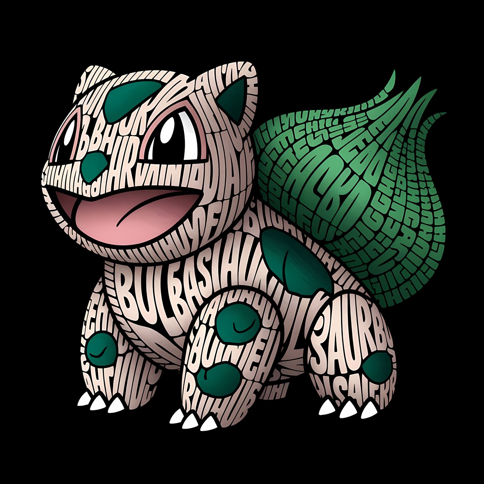 Surreal Typographic Portrait of Bulbasaur in Nature-Inspired...