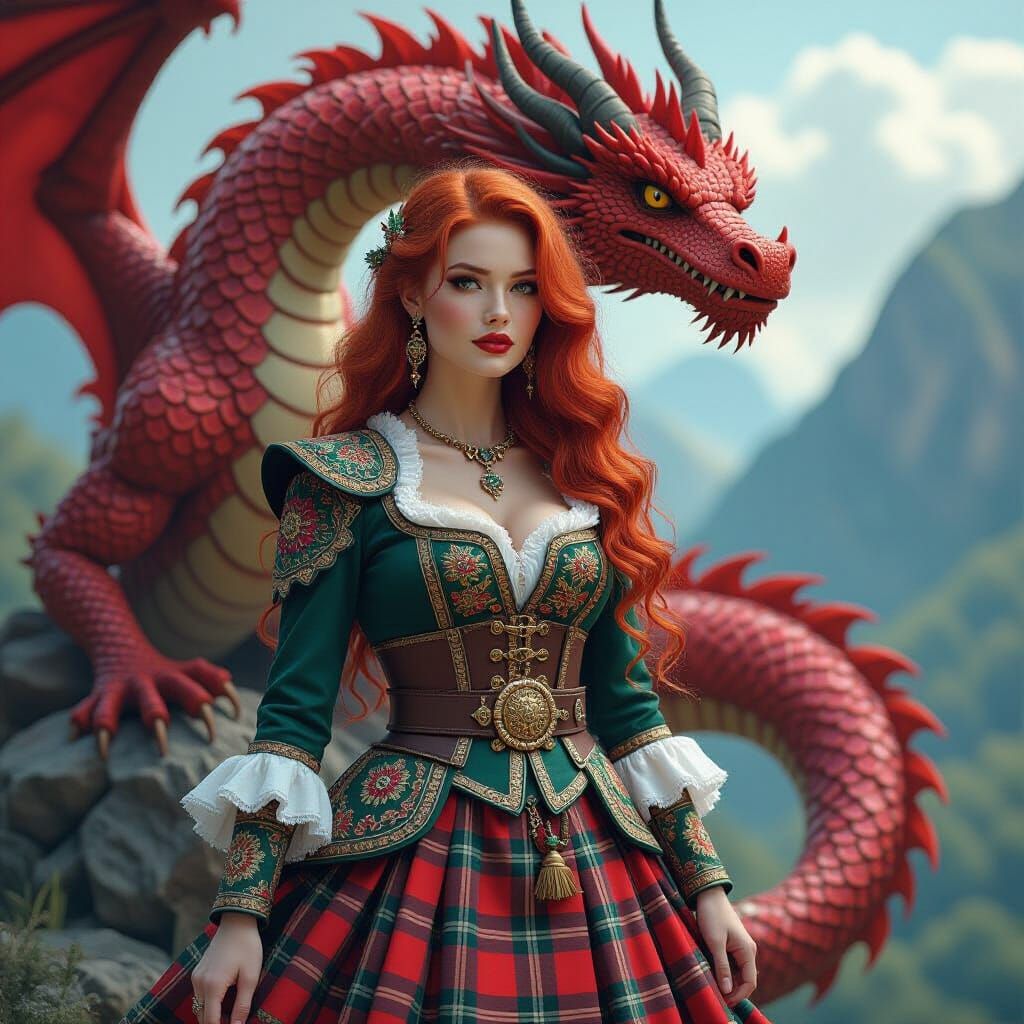 Scottish Lady with Dragon in Surreal 3D