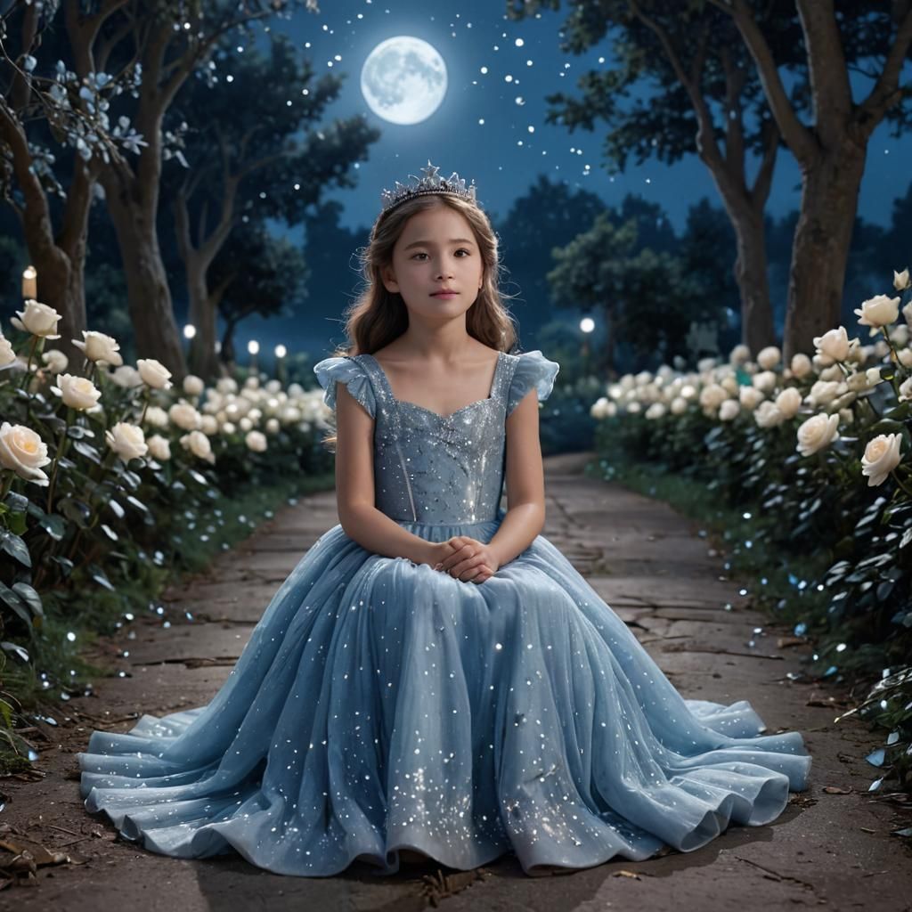 Dreamy Girl on Moonlit Path in Cinematic Style