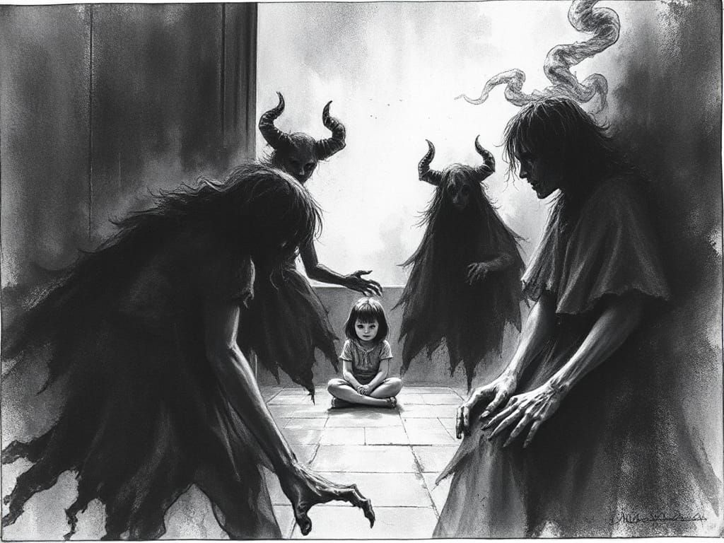 Gothic Horror: Girl in Shadow, Gustave Doré Style