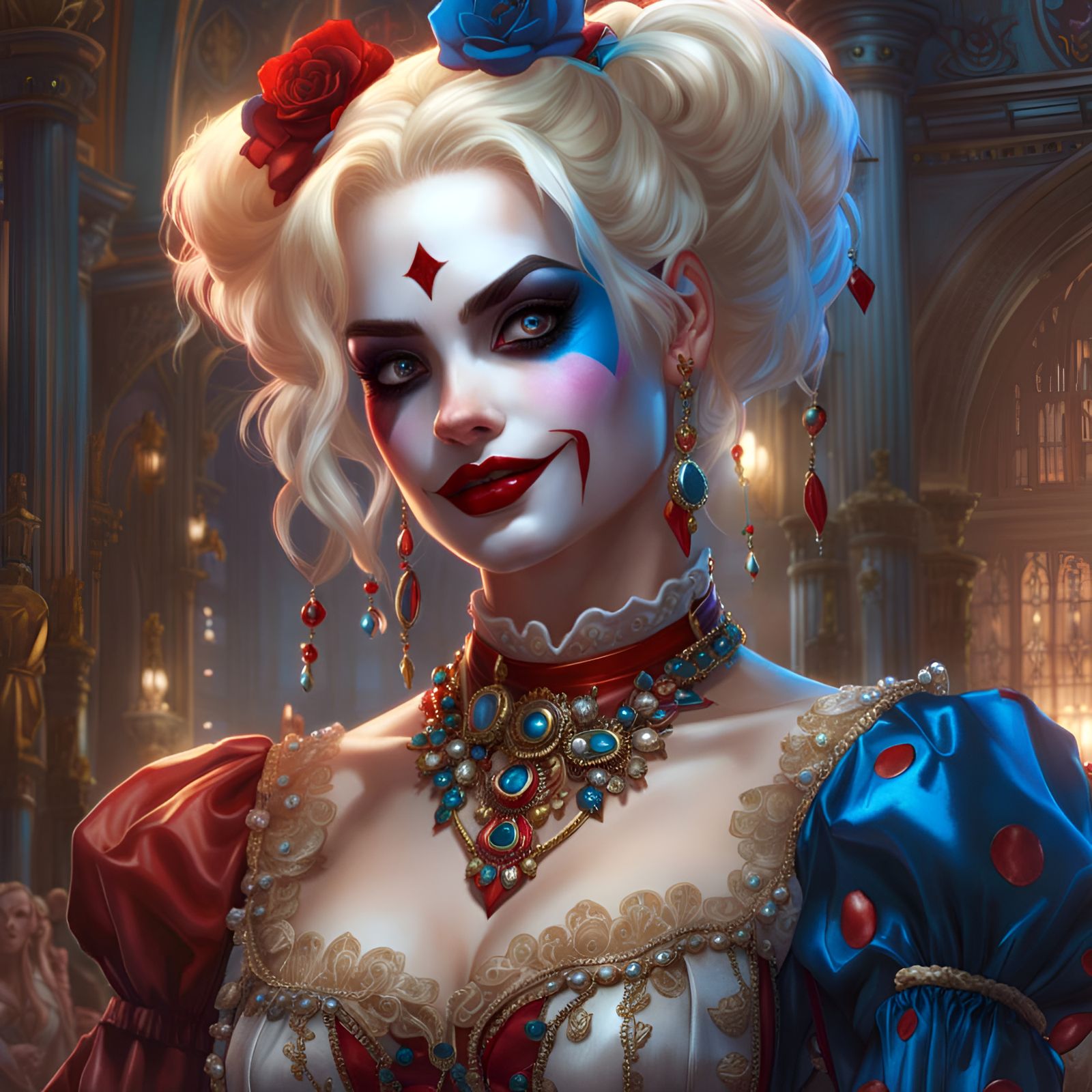 Rococo Harley Quinn Portrait in 8K