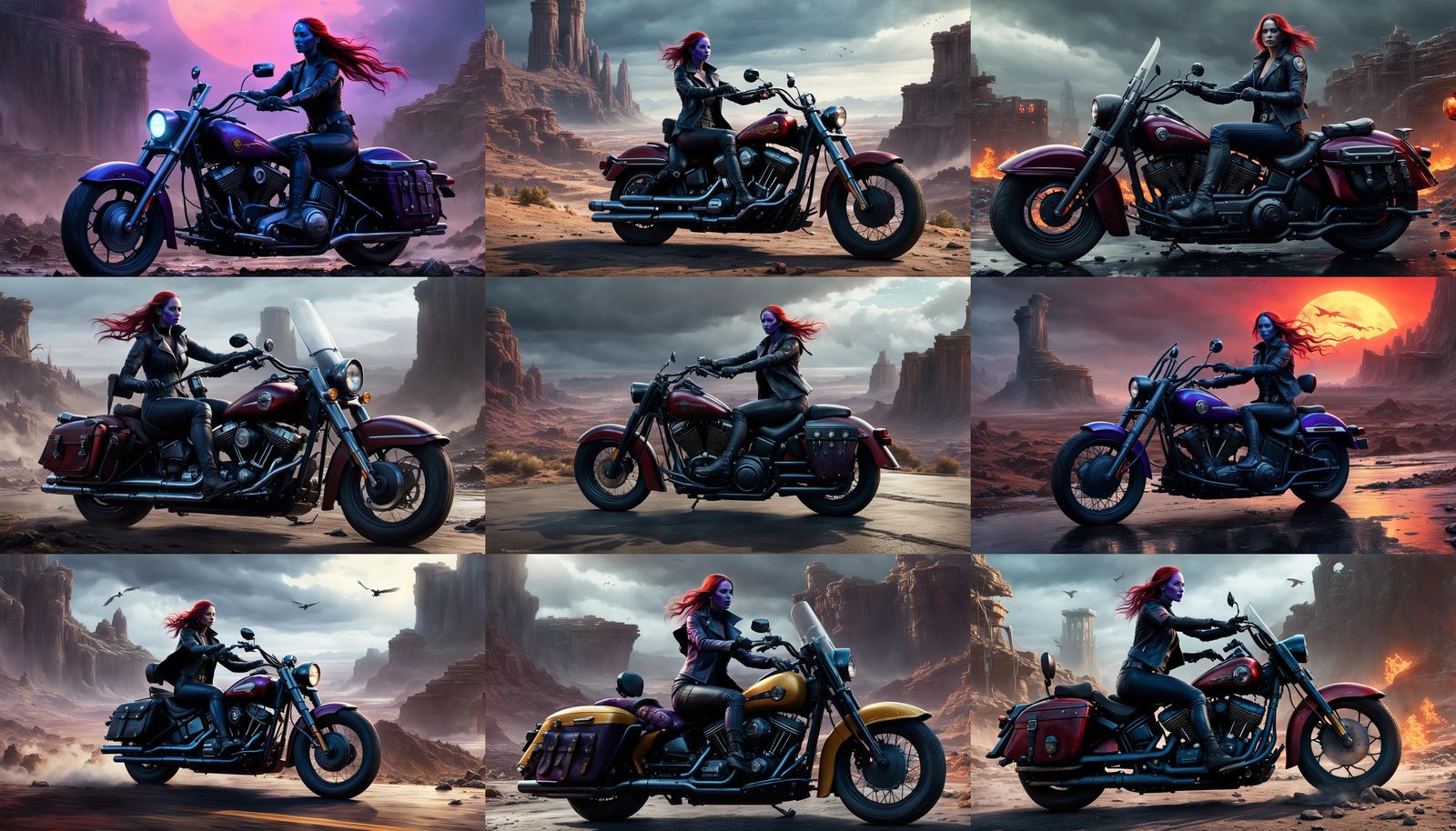 Mystique on Harley in Apocalyptic Landscape: Dark Fantasy Ar...