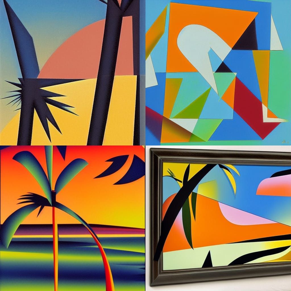 Abstract Sunset Palm Trees in Cubist Style
