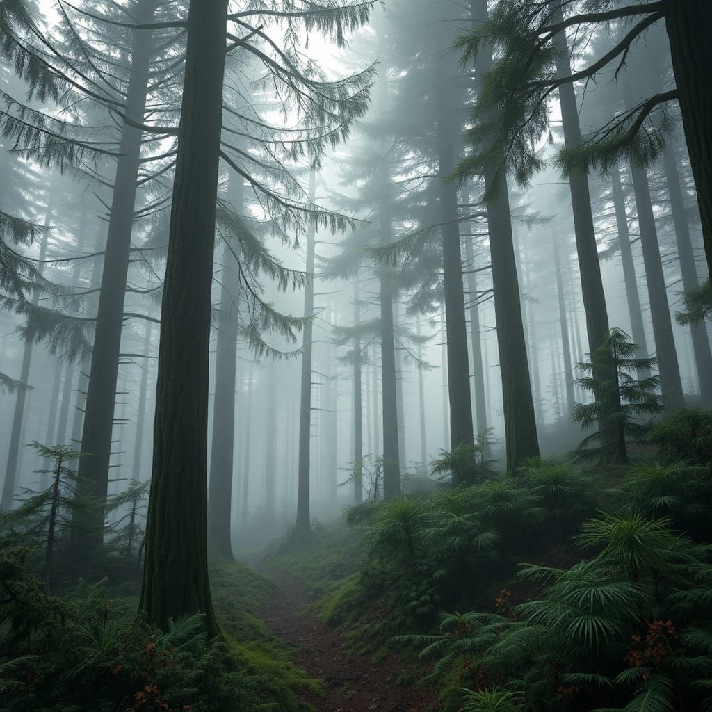 Mystical Evergreen Forest with Cypress Trees