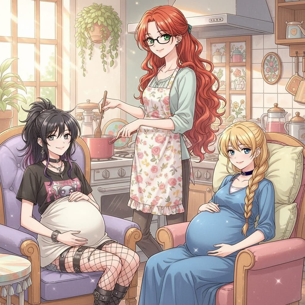 Shoujo Anime Style: Woman Cooks for Pregnant Wives