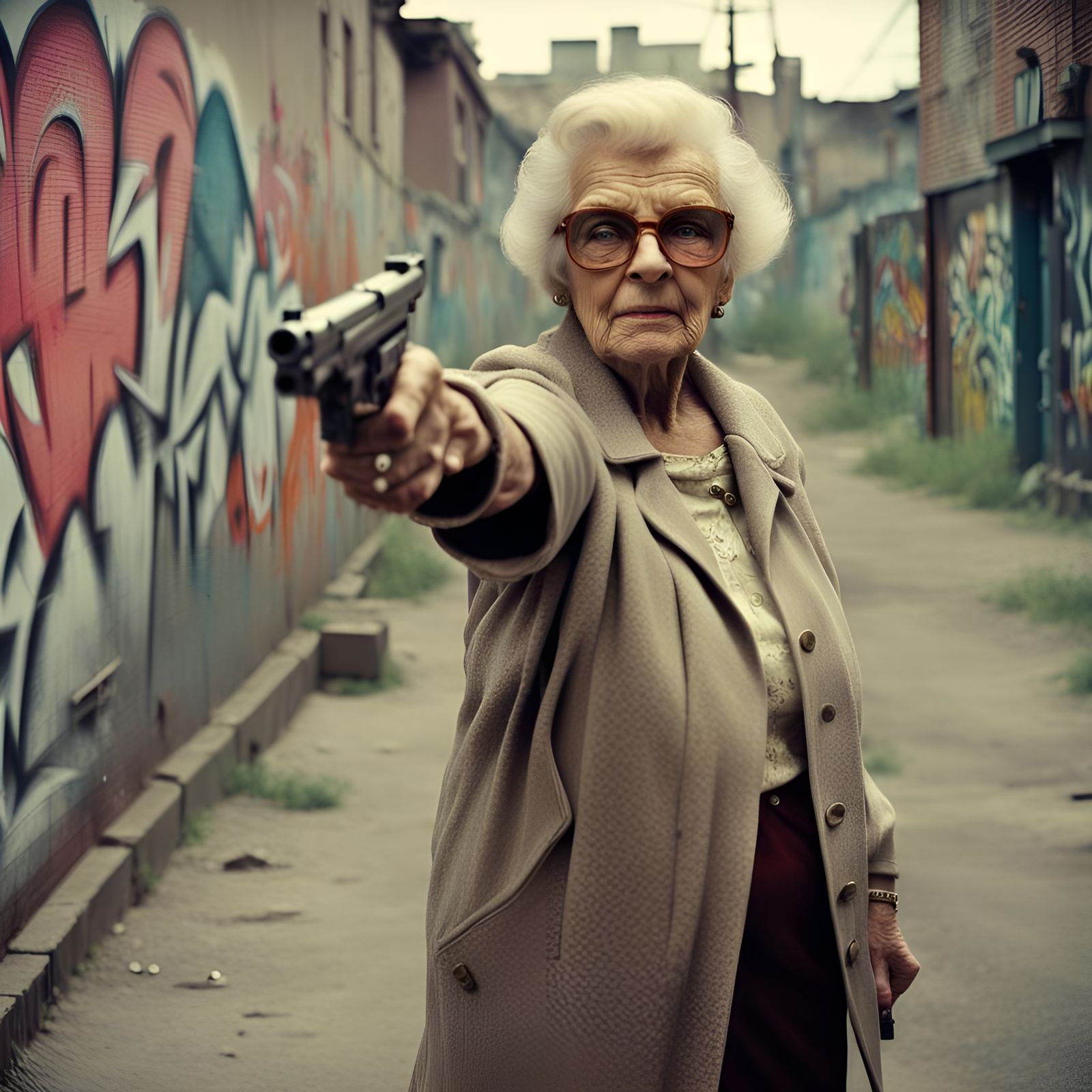 1960s Film Still of Angry Woman with Gun
