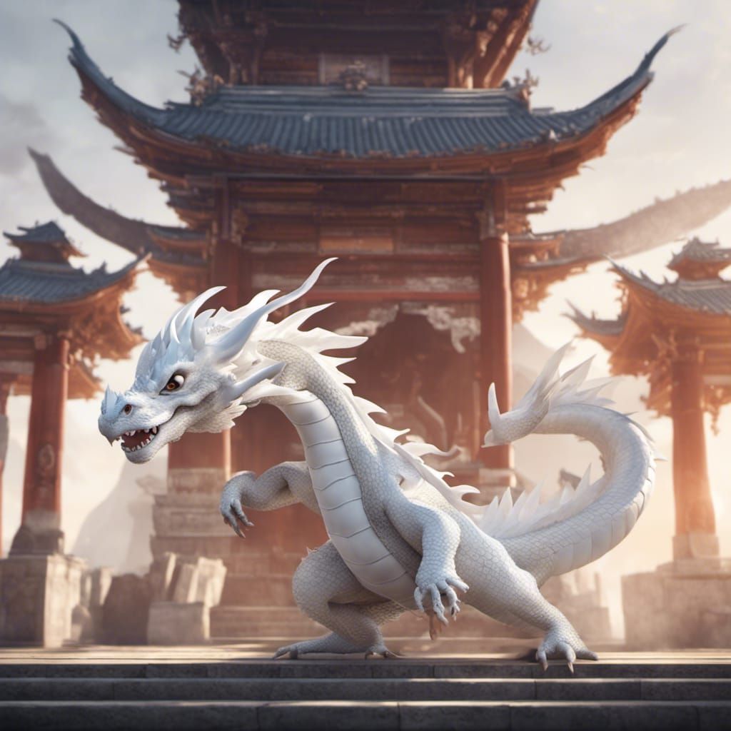 Cute White Dragon Baby Martial Arts in 3D