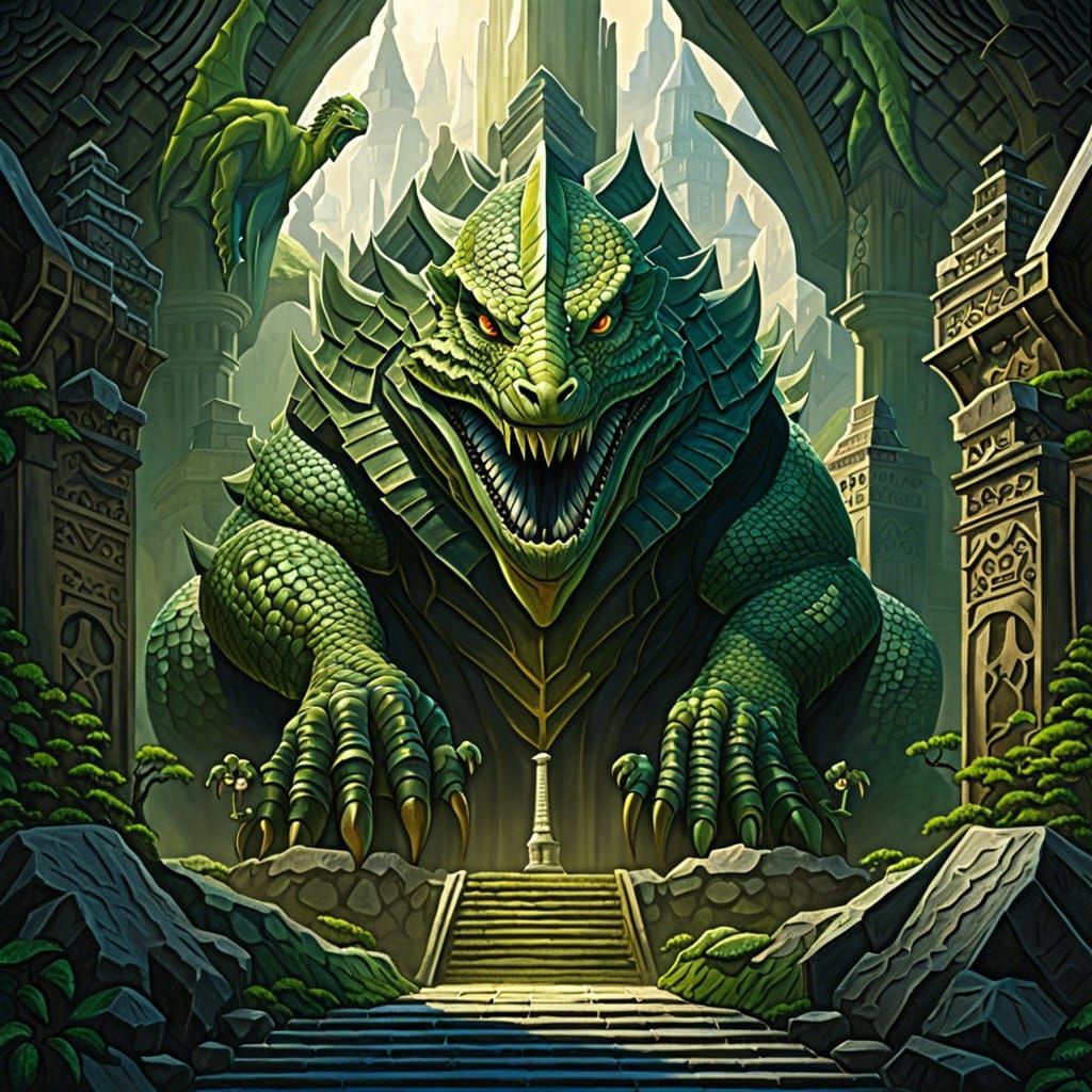 Giant Reptilian Stone Golem Unleashes Shockwave