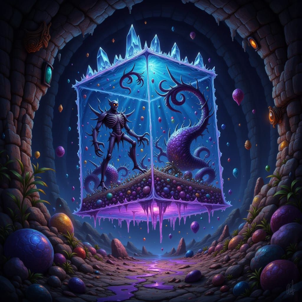 RPG Ooze Cube Devours Decomposed Adventurers in Dark Dungeon