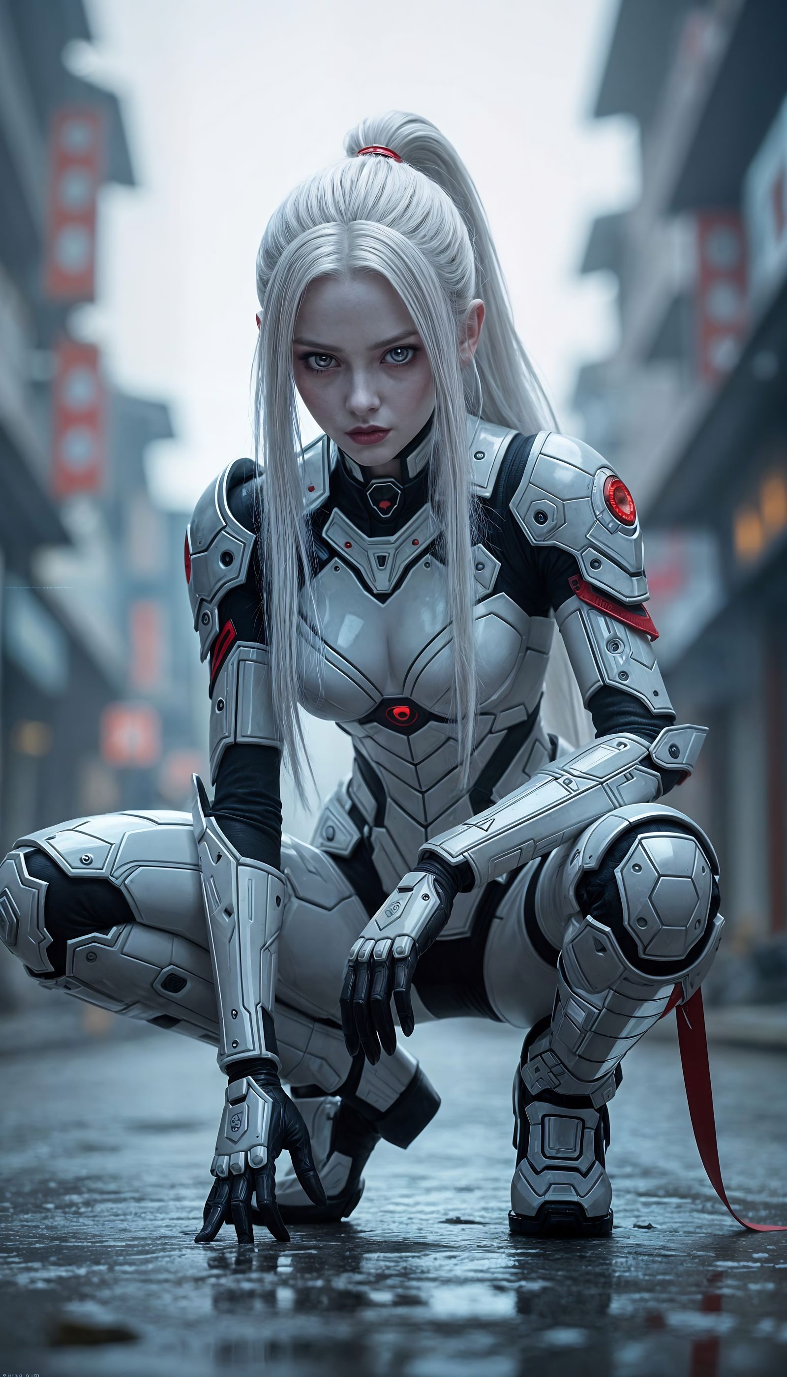 Albino Woman in Armored Suit: 3D Anime Art