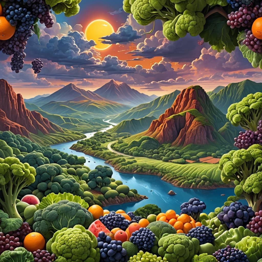 Fruited Landscape in Photorealistic Digital Matte Painting