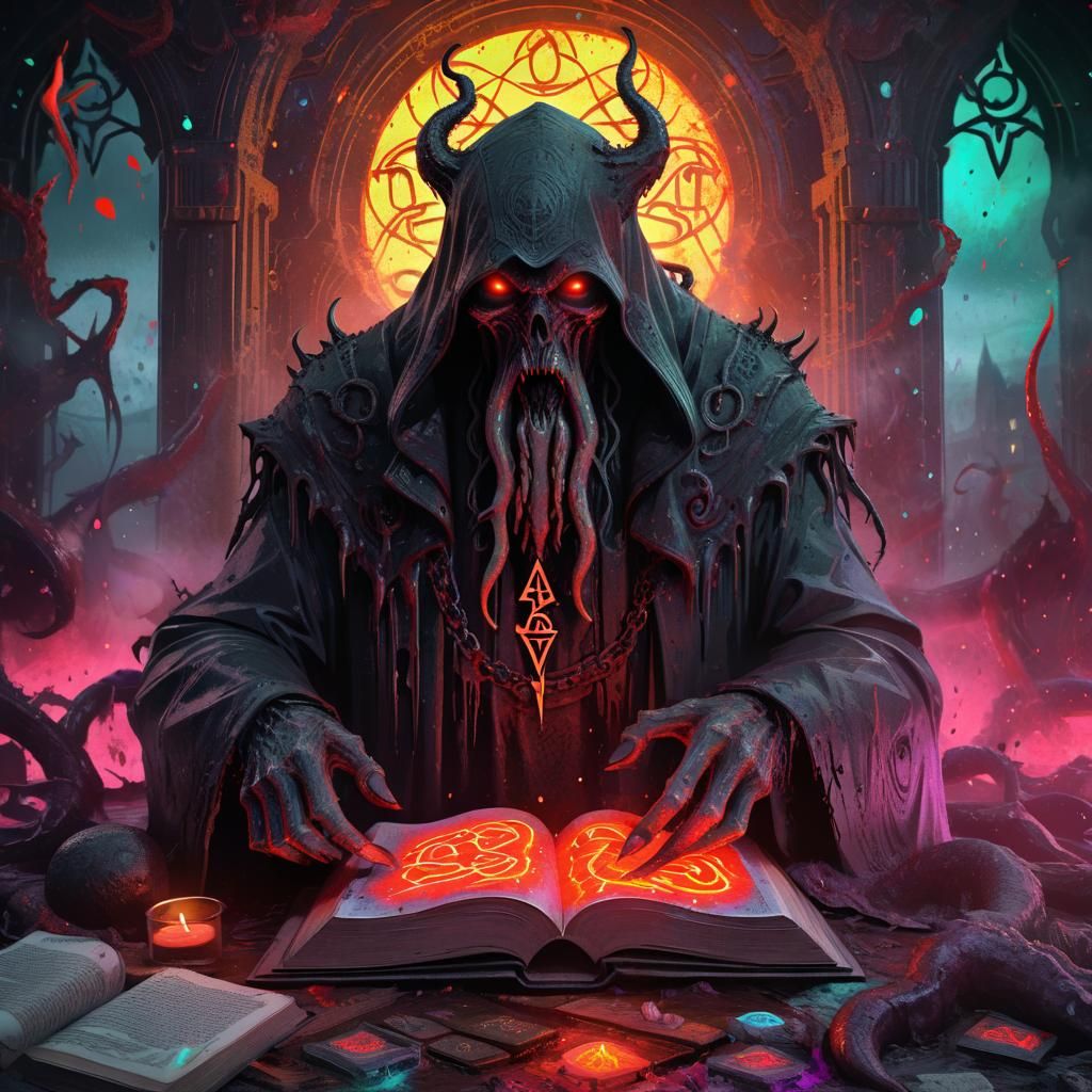 Lovecraftian Dark Wanderer with Glowing Runes