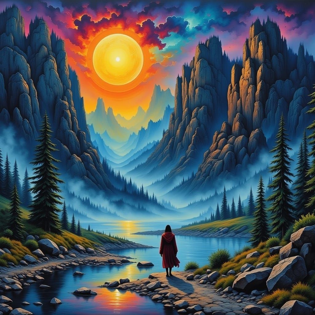 Surreal Landscape with Abstract Watercolor Elements