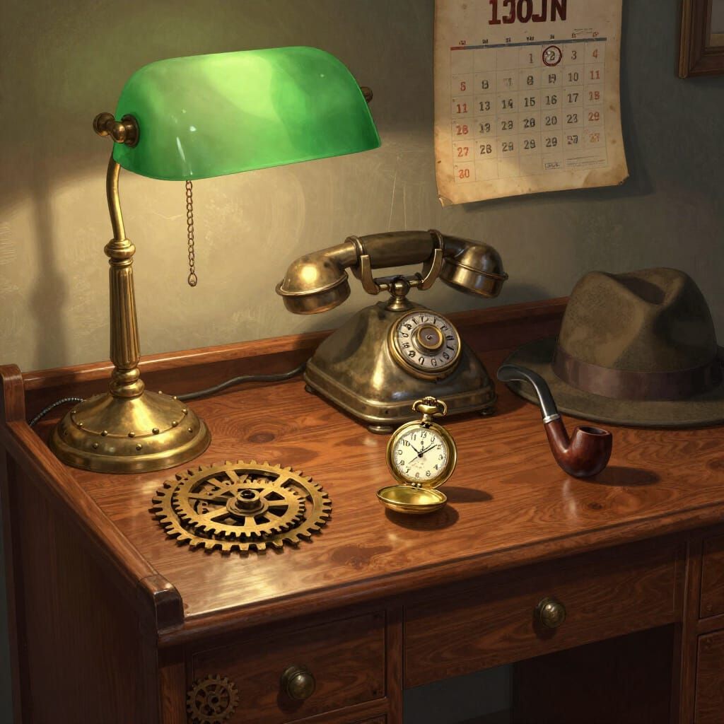 1920s Steampunk Desk Scene with Vintage Details