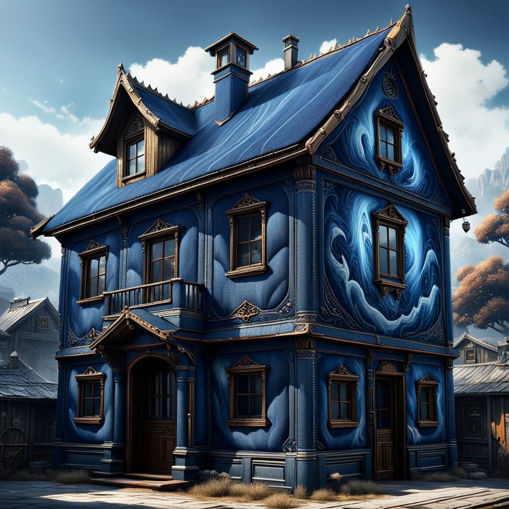 Stunning denim house  covered in denim, with a zipper, Breat...