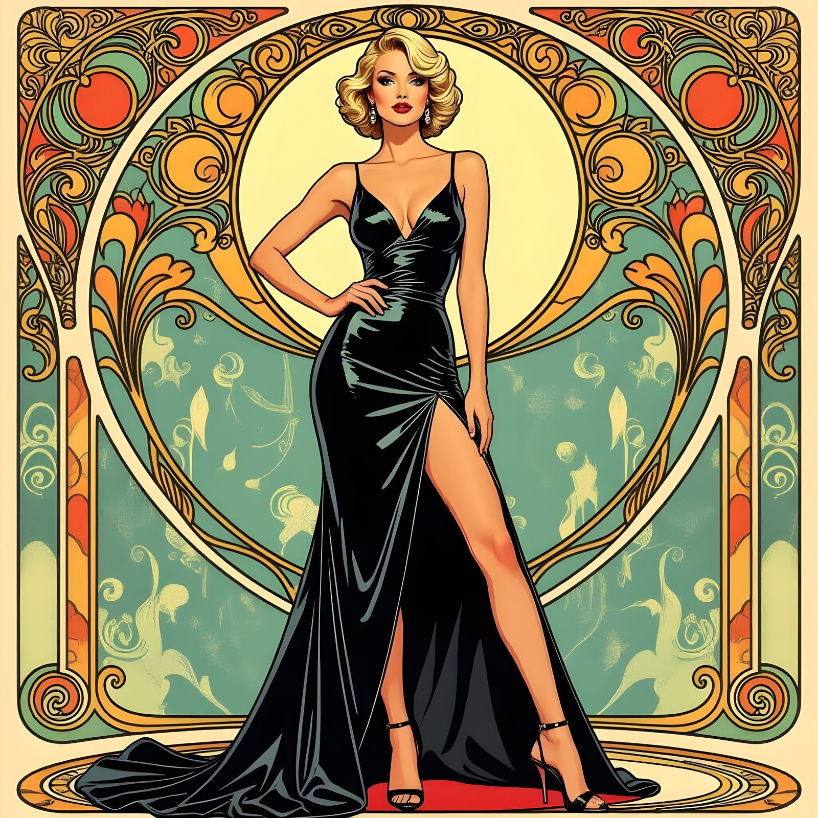 Woman in Shiny Dress and Heels