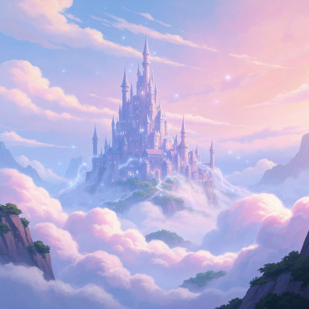 Hidden Ethereal Castle Among Swirling Clouds