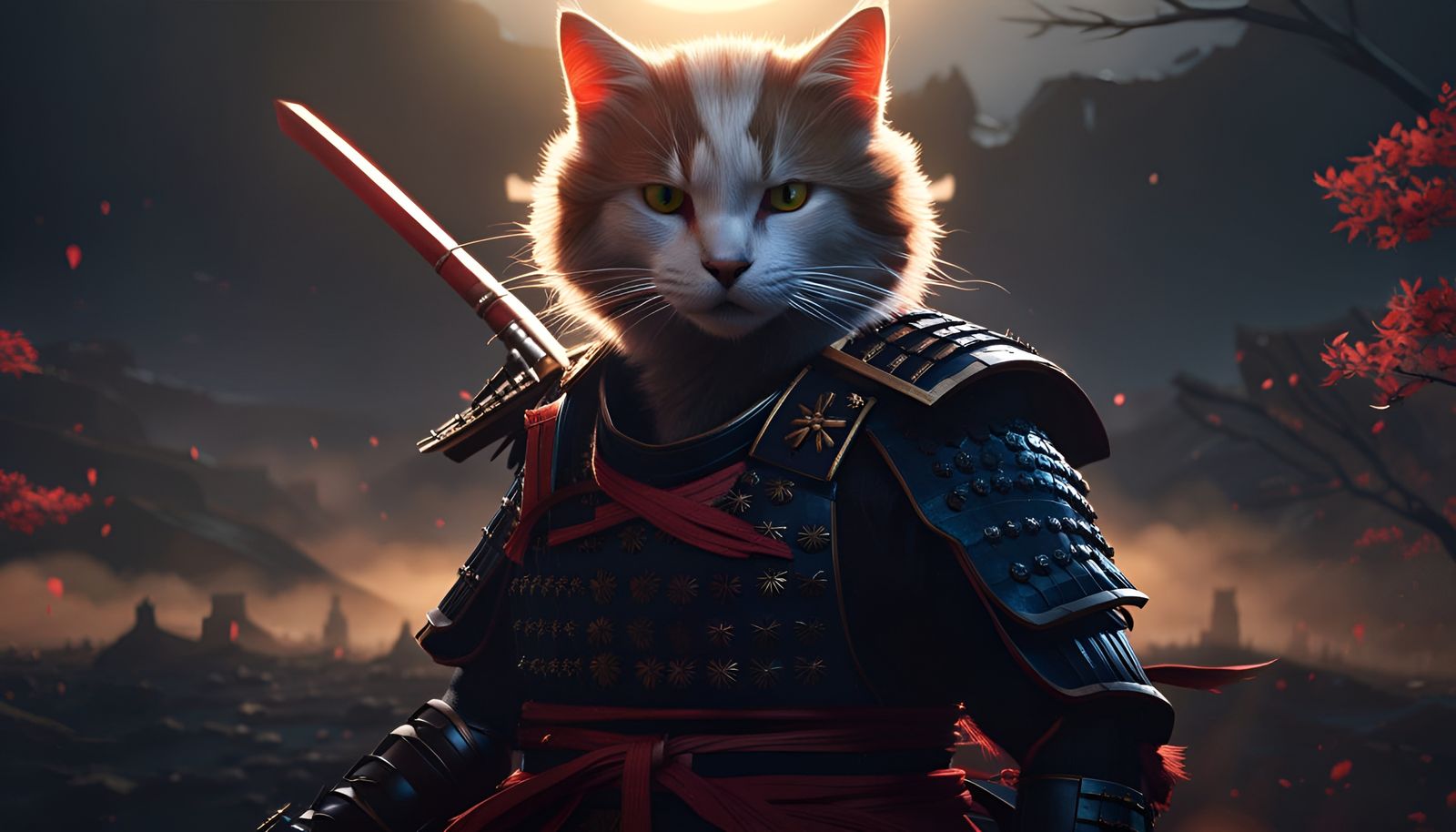 Cat Samurai in Bushido Fight: 3D Render