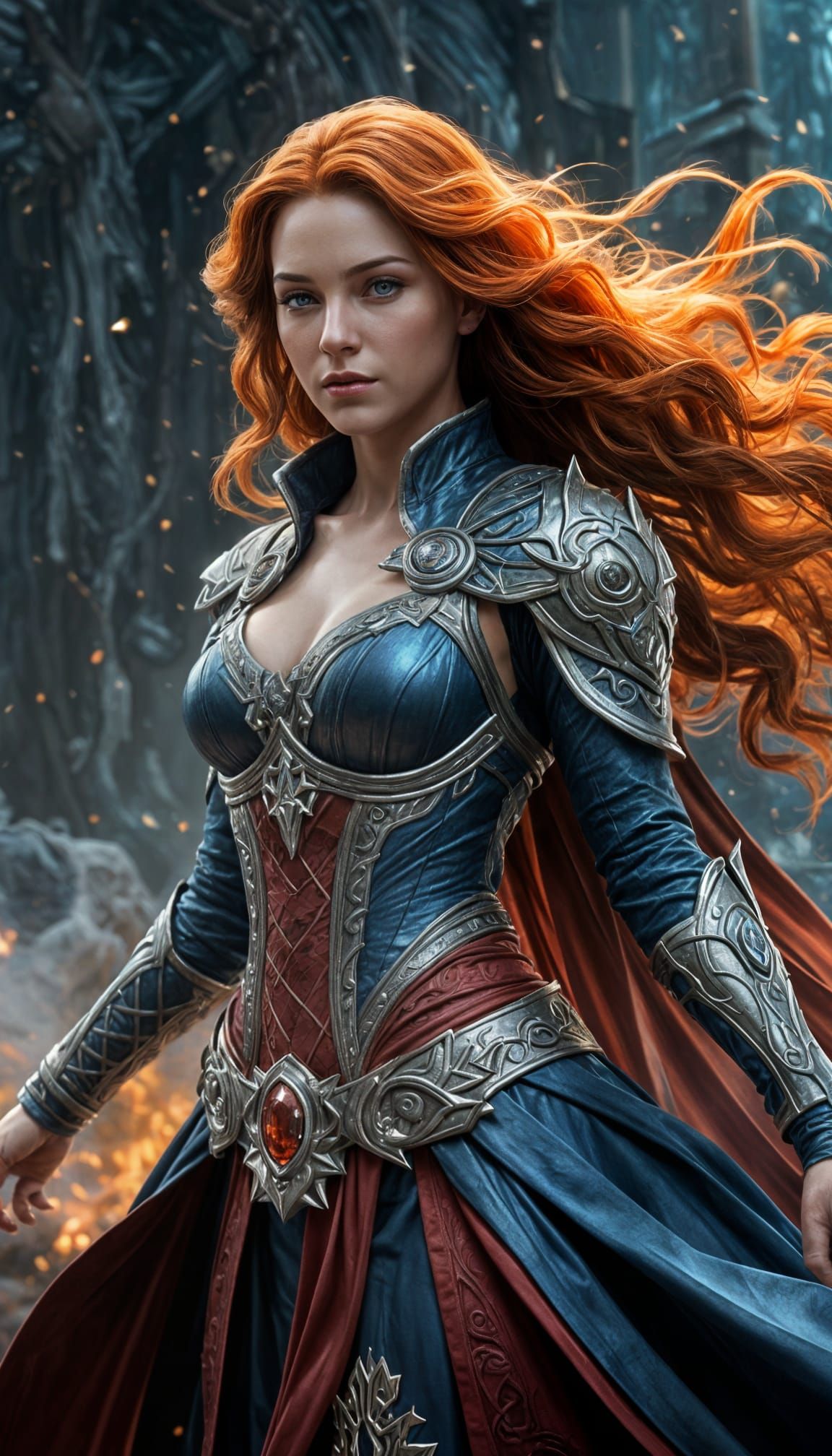 Gorgeous Priestess of Ice and Fire in Majestic Realism