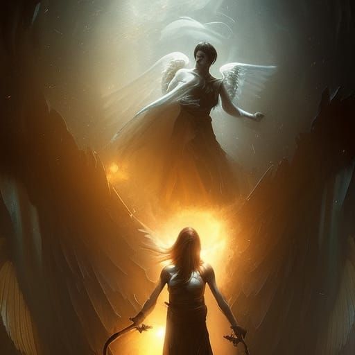 Angel Rescuing Souls: Dark Fantasy Concept Art