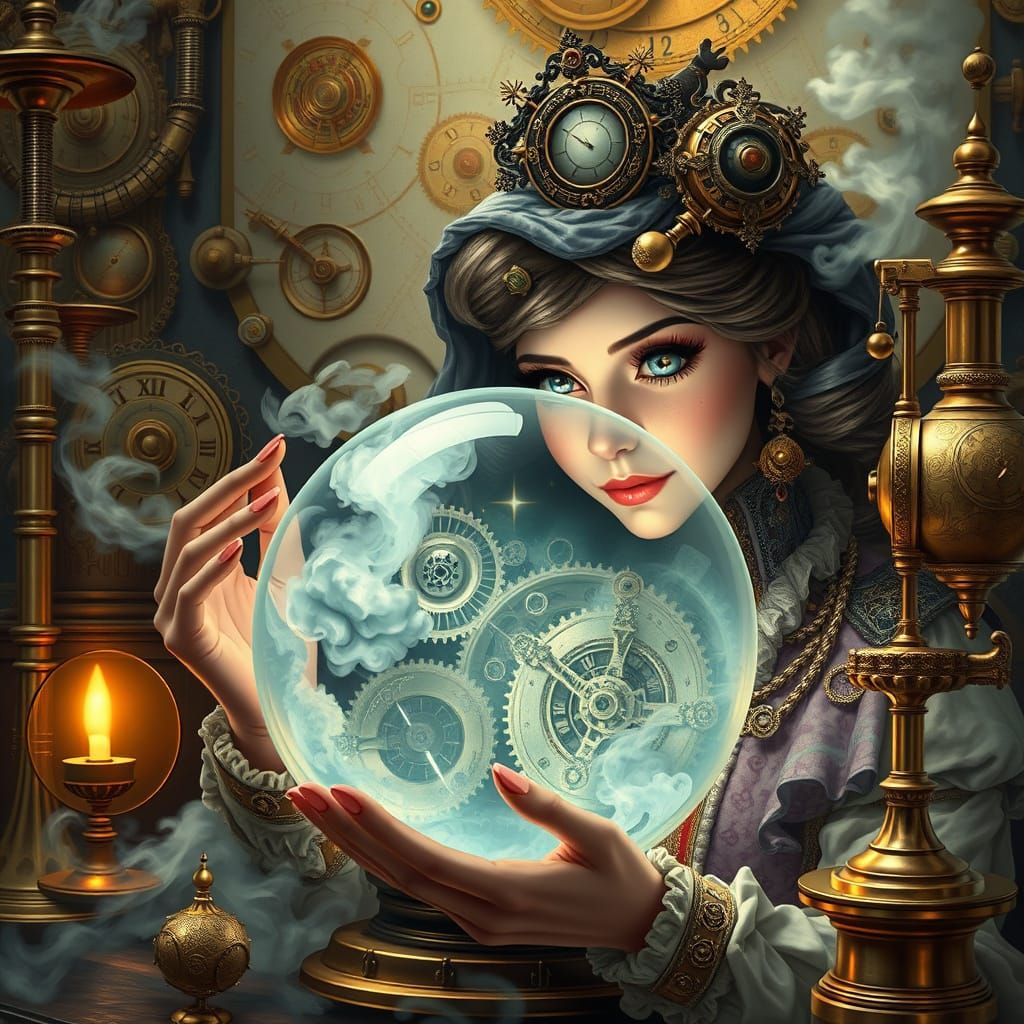 Steampunk Oracle Visions of Future in Crystal Ball