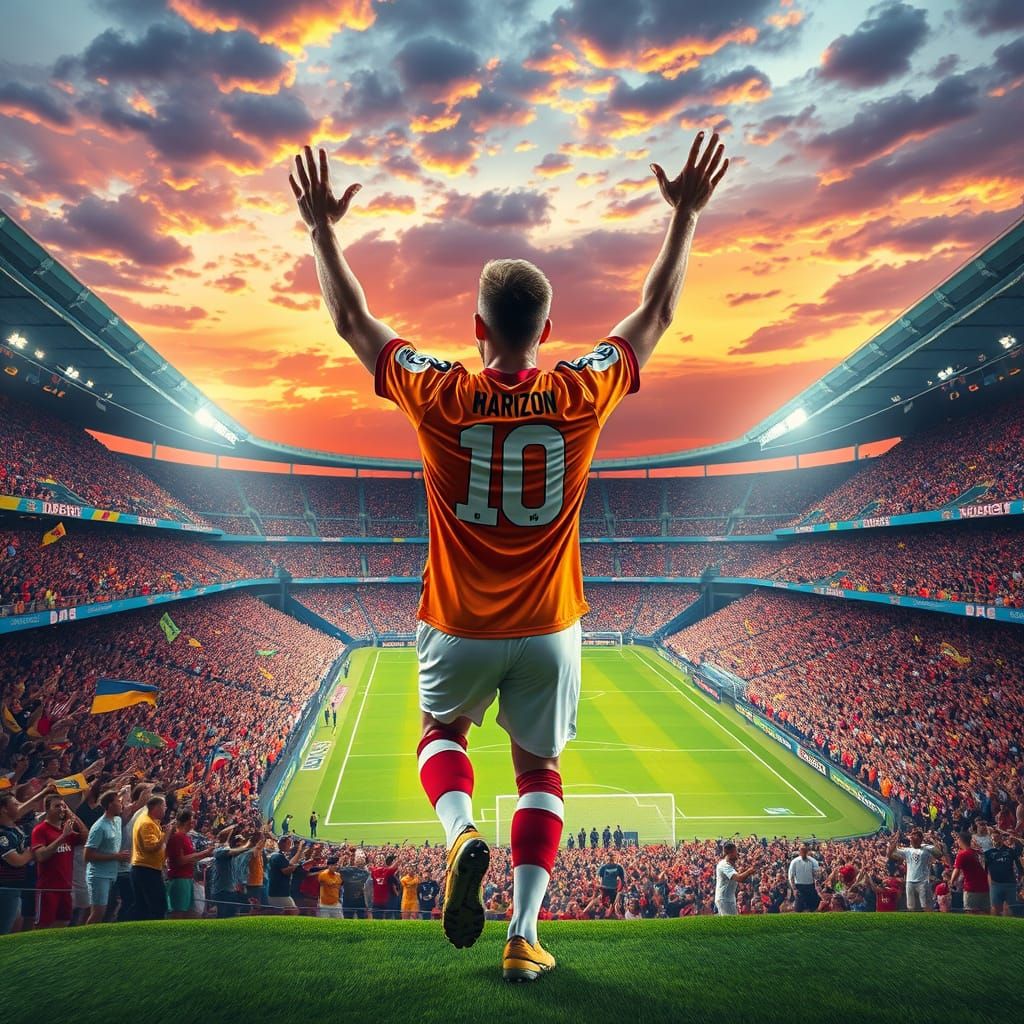 Vibrant Stadium Celebration in Golden Twilight