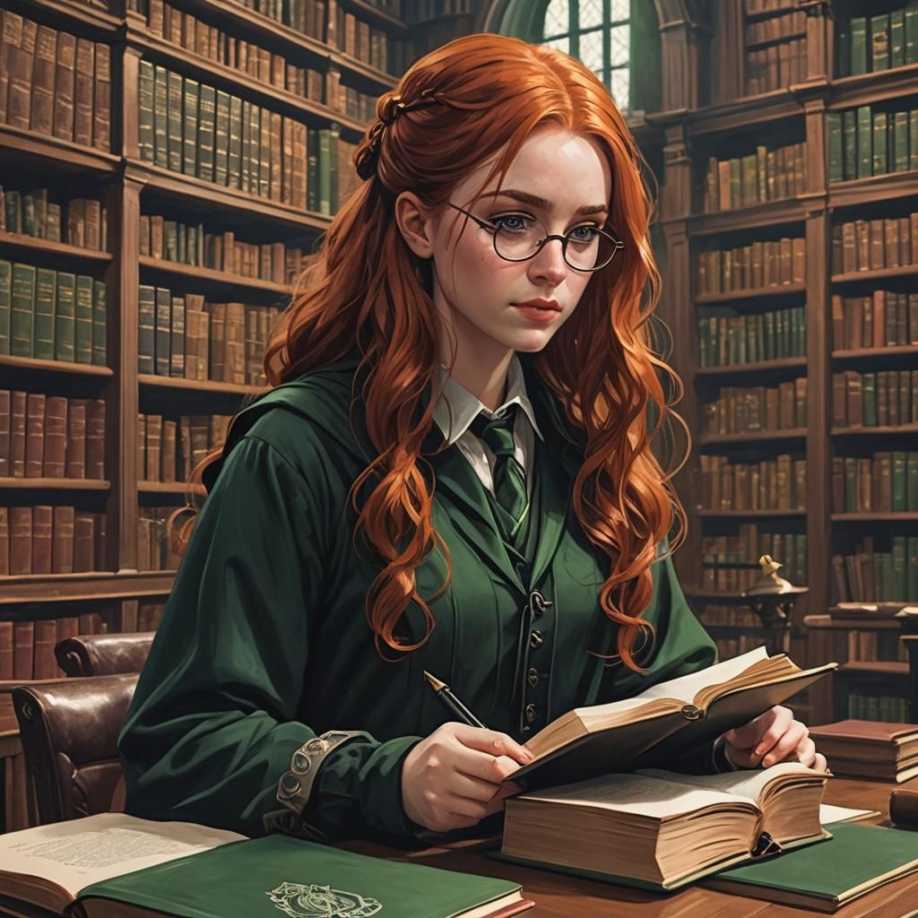 Slytherin Girl Studying in the Library