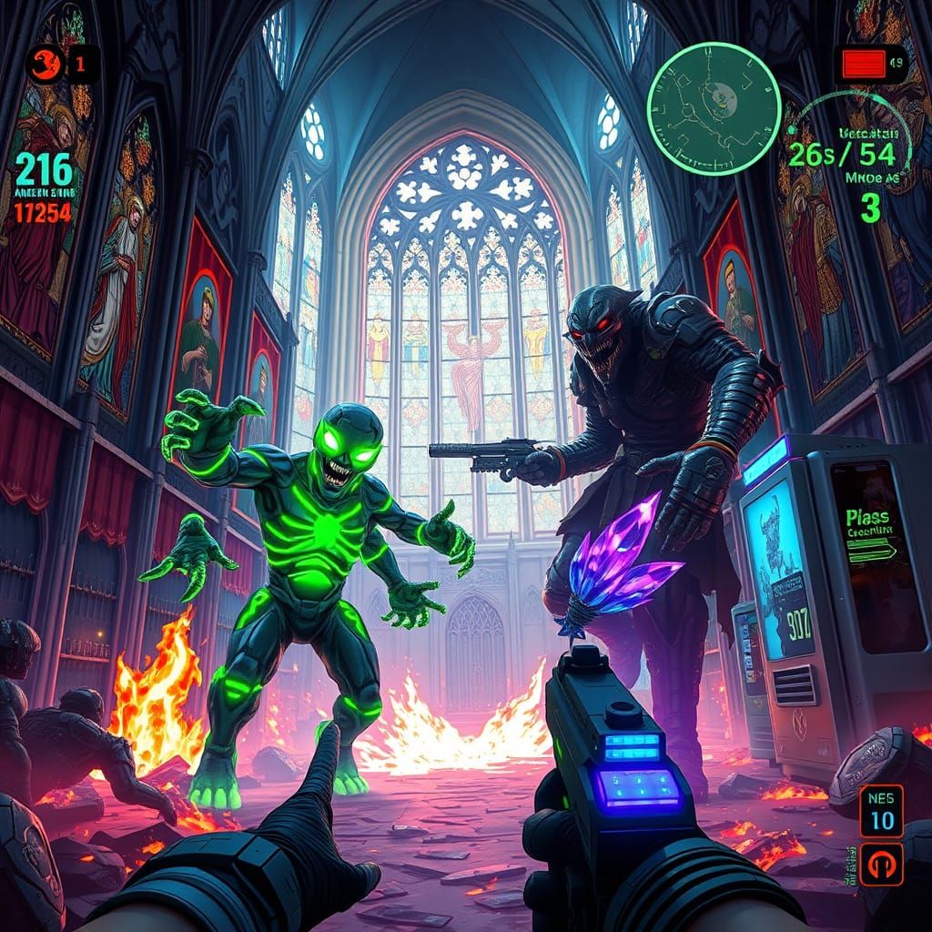 Apocalyptic Cathedral Battlefield with Cyber-Demonic Zombie