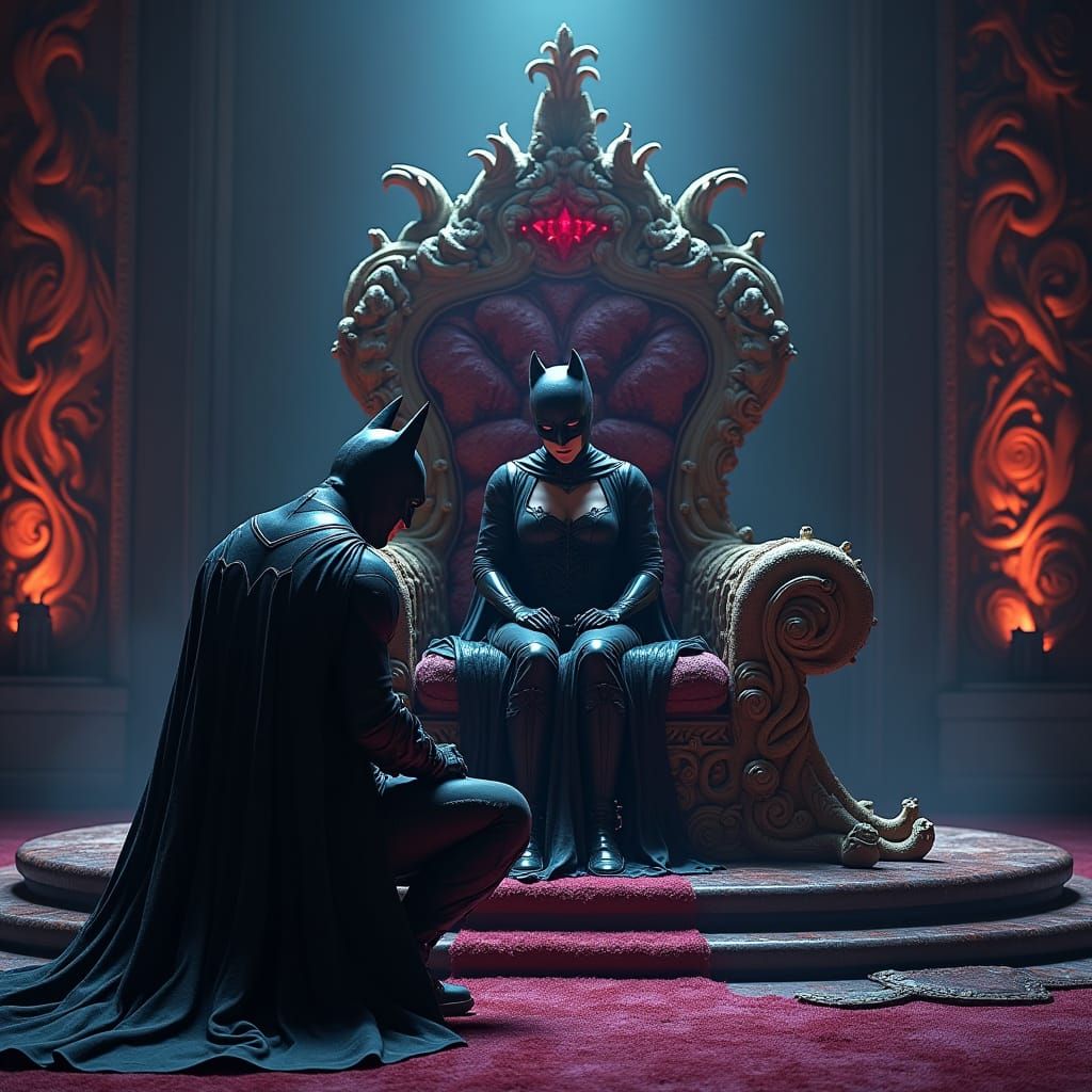 Batman Kneels Before Catwoman on Gemstone Throne