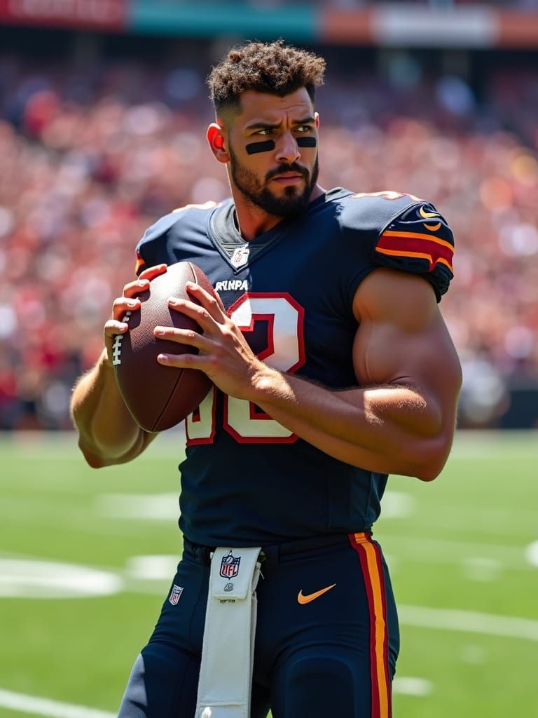 Intense NFL Player About to Throw Football