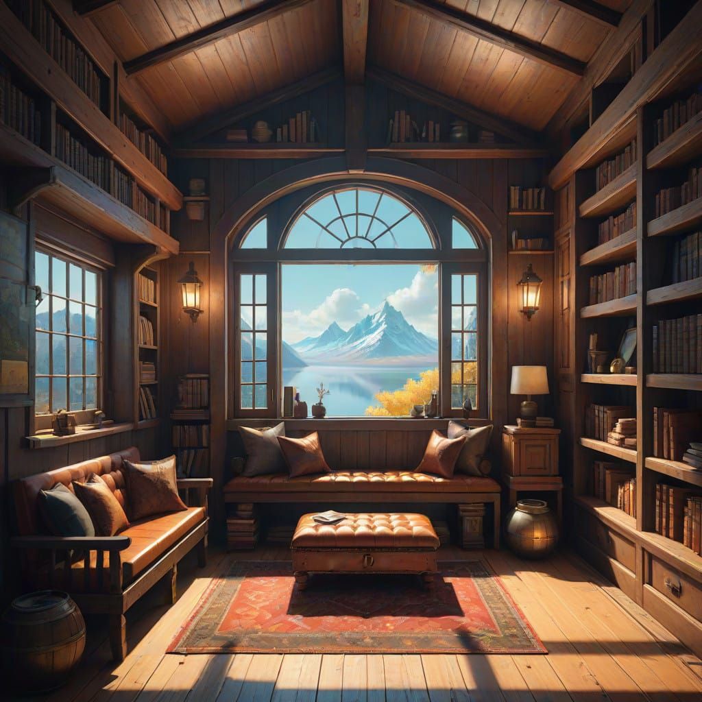 Serenely Intimate Reading Sanctuary in Rustic Wooden Cabin