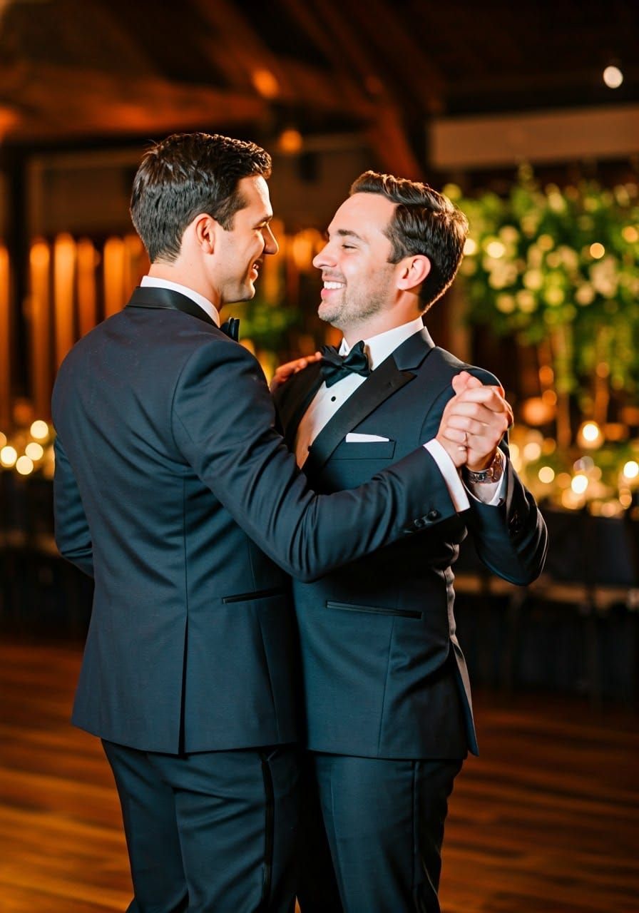 Dramatic Tango Groom Embrace in Elegant Wedding Reception