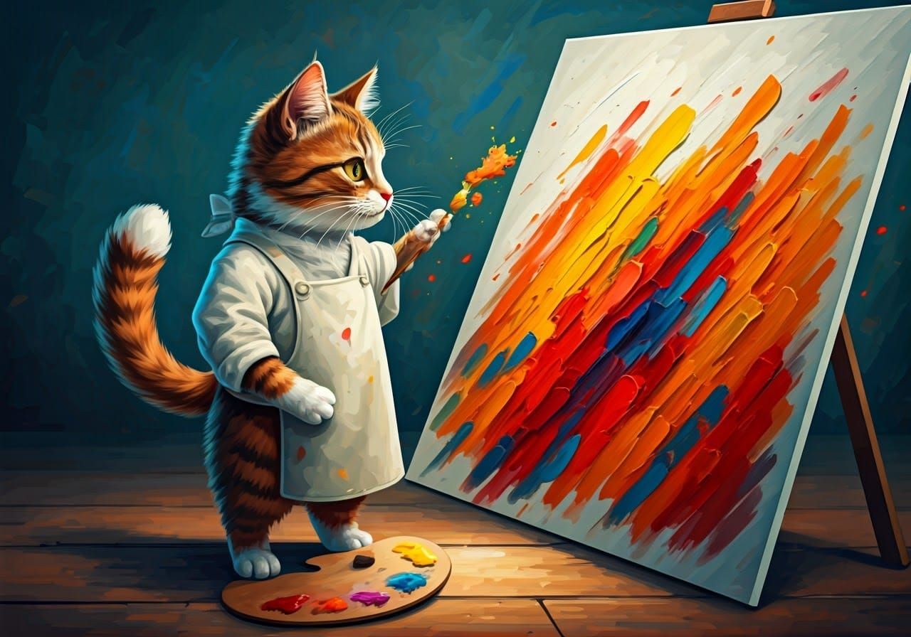 Whimsical Cat Creates Dynamic Abstract Art in Jackson Polloc...