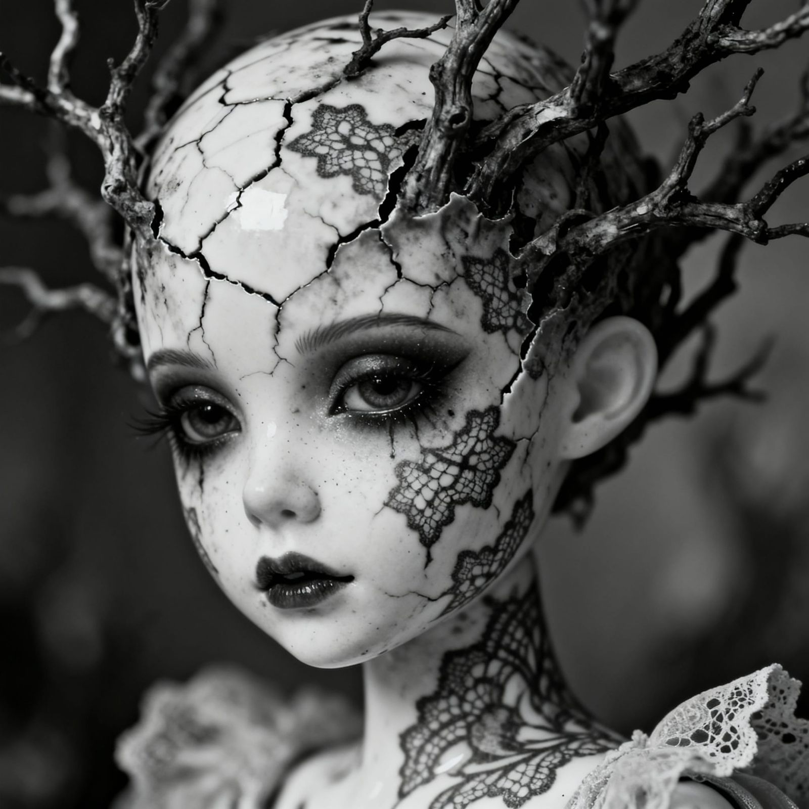 Gothic Surrealism Porcelain Doll Portrait